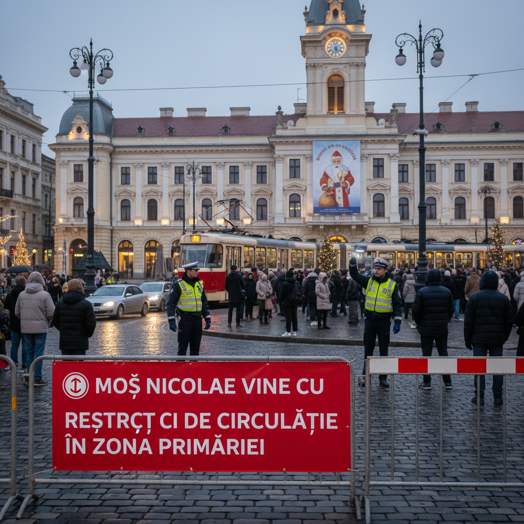Restricții de circulație în zona Primăriei din cauza evenimentelor de Moș Nicolae